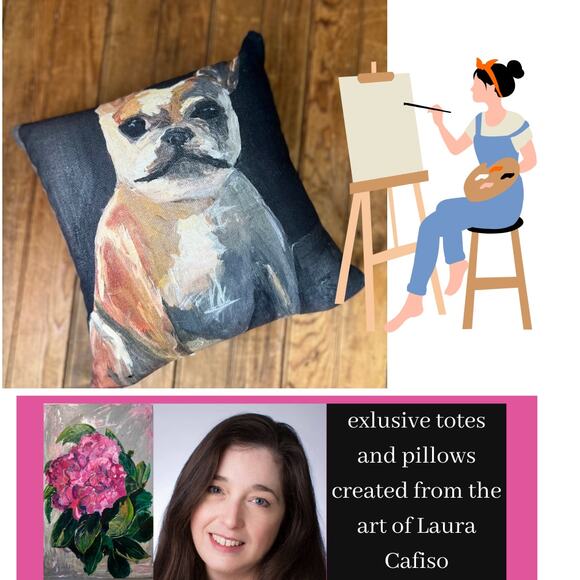 Exclusive Lilly Frenchie French Bulldog Throw Pillow from Art of Laura Cafiso - Picture 1 of 2